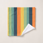 オレンジ、ブルー、イエロー、グリーンのストライプ バスタオルセット (ウォッシュタオル)