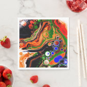 オレンジ、ブルー、グリーン、ブラックデジタル流体アート スタンダードランチョンナプキン (インサイチュ)