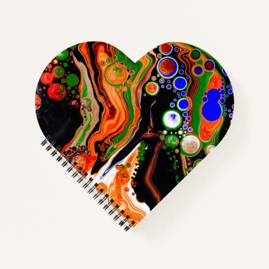 オレンジ、ブルー、グリーン、ブラックデジタル流体アート ノートブック (正面)