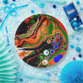 オレンジ、ブルー、グリーン、ブラックデジタル流体アート ペーパープレート (パーティー)