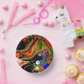 オレンジ、ブルー、グリーン、ブラックデジタル流体アート ペーパーボウル (パーティー)