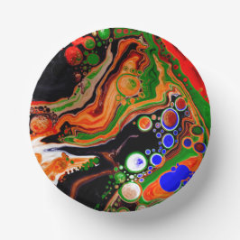 オレンジ、ブルー、グリーン、ブラックデジタル流体アート ペーパーボウル