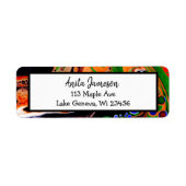 オレンジ、ブルー、グリーン、ブラックデジタル流体アート ラベル (正面)