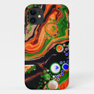 オレンジ、ブルー、グリーン、ブラックデジタル流体アート iPhone 11 ケース