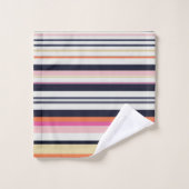 オレンジ、ブルー、ピンクのストライプ バスタオルセット (ウォッシュタオル)