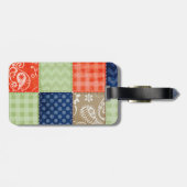 オレンジ、ブルー、ブラウン、セージ緑のパッチワーク ラゲッジタグ (裏面横)