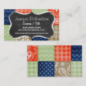 オレンジ、ブルー、ブラウン、セージ緑のパッチワーク 名刺 (正面/裏面)