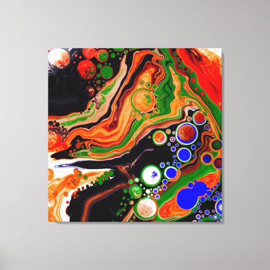 オレンジ、ブルー、ブラックデジタル流体アート キャンバスプリント (正面)