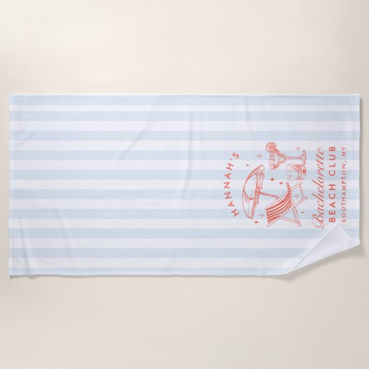 オレンジ & ブルー モダン ビーチ タオル ブライズメイド (正面)