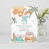 オレンジ ブルー 誕生日おめでとう 少年 サーフィン 1歳 招待状 (スタンド正面)