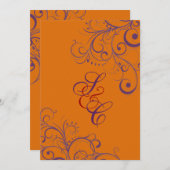 オレンジ+プラム 装飾的な花紋 招待状 (正面/裏面)