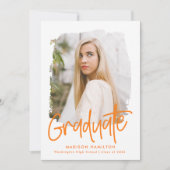 オレンジ | プレピー スクリプト フォト 卒業パーティー 招待状 (正面)