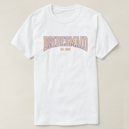 オレンジ+ベージュストライプネイビーのブライズメイドバチェラーエット Tシャツ