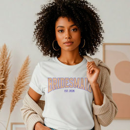 オレンジ+ベージュストライプネイビーのブライズメイドバチェロレッテ Tシャツ