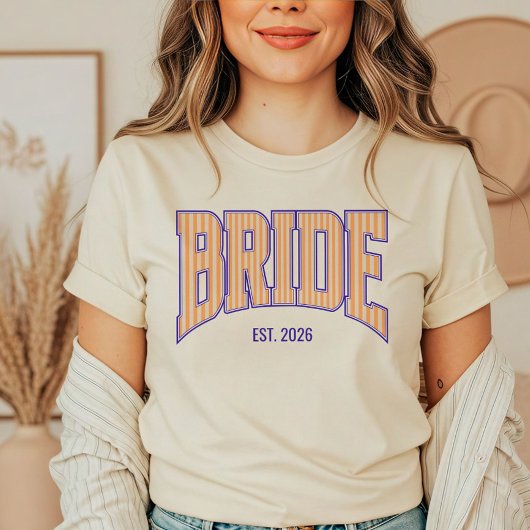 オレンジ+ベージュストライプネイビー ヴァーシティーBRIDE Tシャツ