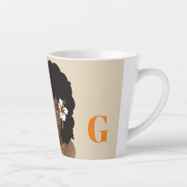 オレンジ&ベージュ、ナチュラルヘア美しいと花 カフェラテマグ