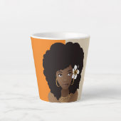 オレンジ&ベージュ、ナチュラルヘア美しいと花 カフェラテマグ (正面)