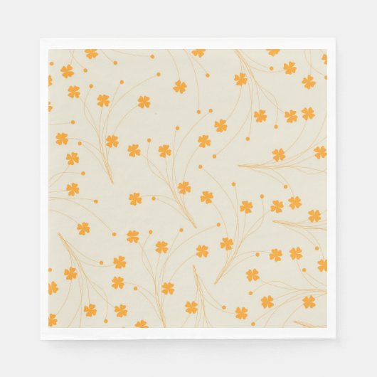 オレンジ ベージュ レトロ Y2K 70年代 フラワー パターン スタンダードランチョンナプキン (正面)