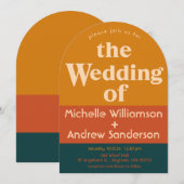 オレンジ ペコック モダン レトロ アーチド インビテーション (正面/裏面)