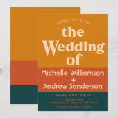 オレンジ ペコック モダン レトロ 5x7 招待状 (正面/裏面)