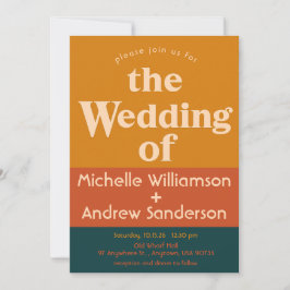 オレンジ ペコック モダン レトロ 5x7 招待状