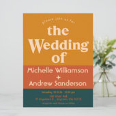 オレンジ ペコック モダン レトロ 6.5x8.75 招待状 (スタンド正面)