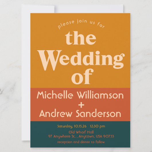 オレンジ ペコック モダン レトロ 6.5x8.75 招待状 (正面)