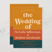 オレンジ ペコック モダン レトロ A6 招待状 (正面/裏面)