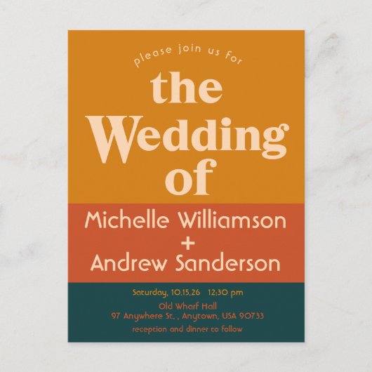 オレンジ ペコ モダン レトロ インビテーションポストカード (正面)