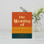 オレンジ ペコ モダン レトロ 箔招待状ポストカード (立ち正面)