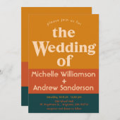 オレンジ ペコ モダン レトロ 5x7 招待状 (正面/裏面)