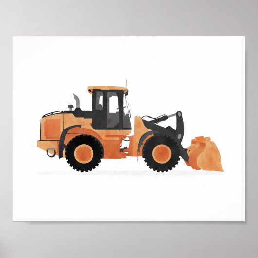 オレンジ ホイールローダー 建設車両 装飾 ポスター (正面)