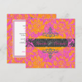 オレンジ/ホットピンクのダマスク招待状 招待状 (正面/裏面)