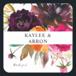 オレンジ、ホットピンク&パープル秋フローラありがとう2 スクエアシール<br><div class="desc">お名前飾付きの封筒や他のアイテム&モダン、素朴なオレンジ、ホットピンク、紫の秋フローラスタンプ。オプション感謝していの文字。</div>