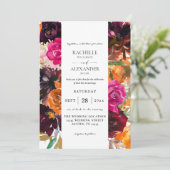 オレンジ、ホットピンク&パープル秋結婚フローラ 招待状 (スタンド正面)