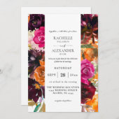 オレンジ、ホットピンク&パープル秋結婚フローラ 招待状 (正面/裏面)