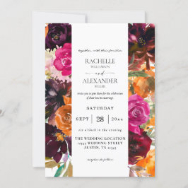 オレンジ、ホットピンク&パープル秋結婚フローラ 招待状