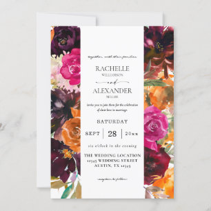 オレンジ、ホットピンク&パープル秋結婚フローラ 招待状