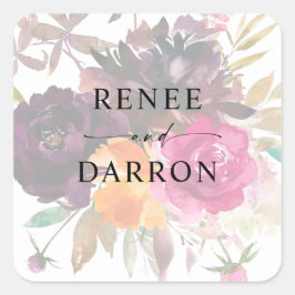 オレンジ、ホットピンク&パープル秋3フローラ スクエアシール