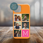 オレンジ – ホットピンク – 5フォトコラージュ – モノグラム Case-Mate iPhone 14ケース<br><div class="desc">オレンジ色とピンク色のデザインで、写真の領域がお気に入りのある。5つの正方形の写真を使用してユニーク個人の贈り物を作成。変更をもし行うには、ツークリックルの写真を調整する必要がある。</div>