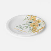 オレンジ&ホワイトアネモン春フローラ誕生日 ペーパープレート (アングル)