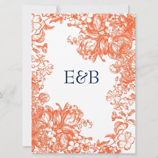 オレンジ&ホワイトアンティークフローラ 招待状 (裏面)