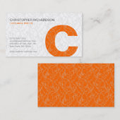 オレンジ&ホワイトツリーブランチイニシャル名刺 名刺 (正面/裏面)