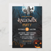 オレンジ&ホワイトハンテッドハウスハロウィーンパーティー招待状 招待状 (正面)