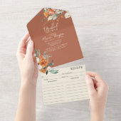 オレンジ&ホワイトフローラブライダルシャワー&レシピ オールインワン招待状 (貼ってはがせる)