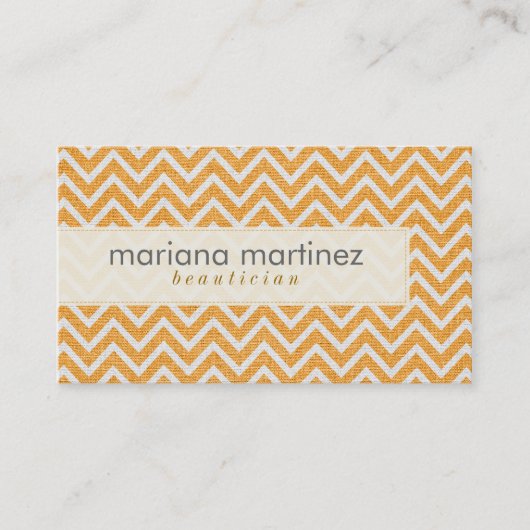 オレンジ&ホワイトレトロシボロンパターンリネンテクスチャ 名刺 (正面)