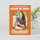 オレンジ・ホワイト大学院モダン写真はっきりした卒業 案内状 (スタンド正面)