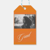 オレンジ&ホワイト文字&フォトグラードパーティー好意ラベル ギフトタグ (裏面)