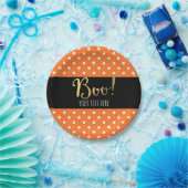 オレンジ&ホワイト水玉模様ハローウィンパーティ ペーパープレート (パーティー)