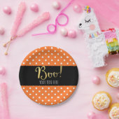 オレンジ&ホワイト水玉模様ハローウィンパーティ ペーパープレート (パーティー)